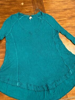 We The Free Teal Long-Sleeve V-Neck Tunic with Chiffon Hem